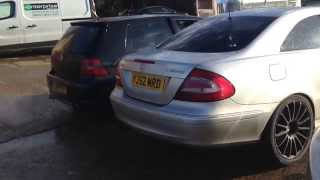 MERCEDS CLK500 vs VW GOLF R32 Loud Decat exhaust battle [upl. by Lienet999]