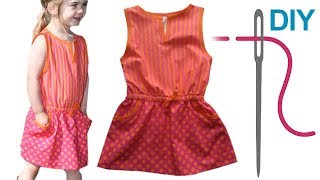 Kleid nähen für Anfänger – DIY Kinderkleid mit Taschen „Mara“ [upl. by Ayoj]