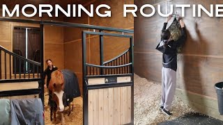 Equestrian barn morning routine feeding mucking out etc [upl. by Evol]