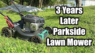 Parkside Petrol Lawn Mower Review 3 Years Later PBM 42 125cc [upl. by Llerryt]