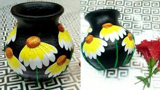 Pot decoration with shilpkar clay Flower pot painting ideas Easy pot painting Shilpkar clay art [upl. by Acirat]