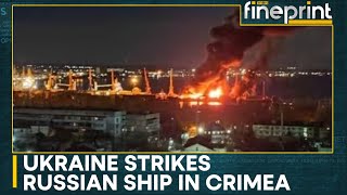 RussiaUkraine war Ukrainian attack on Crimean port damages Russian warship  WION Fineprint [upl. by Olnton]