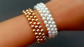 How To Make Simple Pearl Bracelet Beads Bracelet Useful amp Easy [upl. by Suoirrad]