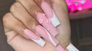 Acrylic Nails  Pink Nail Art Tutorial [upl. by Blanca]