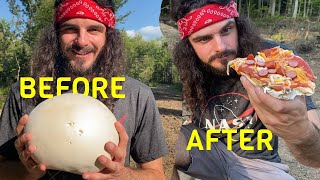 Turning a Giant Puffball Mushroom into a Pizza VeganGluten Free [upl. by Ellenrahs]