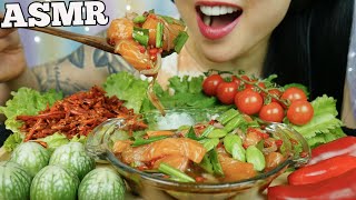 ASMR SPICY SALMON SASHIMI SALAD  PIMRYPIE SAUCE FRIED CHILI EATING SOUNDS NO TALKING  SASASMR [upl. by Andris]