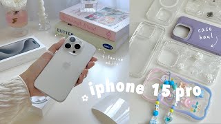 iphone 15 pro White Titanium ☁️✨ aesthetic unboxing  setup  accessories 💖💐 [upl. by Matheson792]