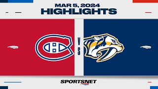 NHL Highlights  Canadiens vs Predators  March 5 2024 [upl. by Atekram]