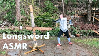 Longsword ASMR pell drills [upl. by Ahsinak479]