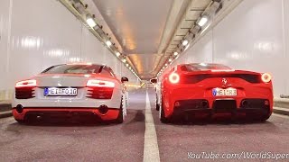 Ferrari 458 Speciale vs Audi R8 INSANE Straight Pipes REV BATTLE [upl. by Roque]