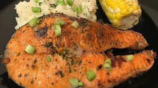 GARLIC BUTTER SALMON DELICIOUS PANSEARED SALMON RECIPE [upl. by Attaynek]