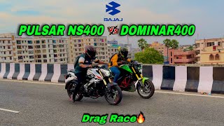 PULSAR NS 400 vs DOMINAR 400  Drag Race Till Top End  Guess the Winner😍 [upl. by Bobine418]