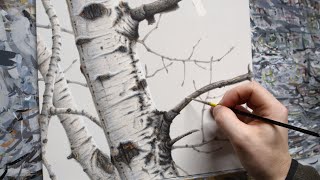 Realistic Aspen Tree  Acrylic Painting [upl. by Ynnos]