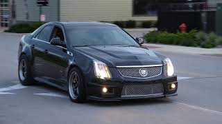 AMAZING CADILLAC CTSV BURNOUT AND SUPRA MKIV FLYBY LEAVING CHICAGO CAR MEET Naperville IL [upl. by Animahs667]