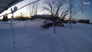 snowmobile crashes into the garage outside viewboth views together click on link in description [upl. by Aivatahs982]