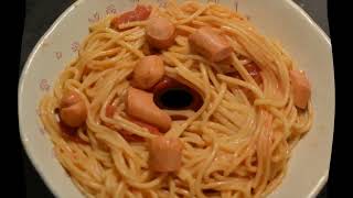 Spaghettis knackis et compote abricots recette cookeo pour un repas cimplet [upl. by Inimod]