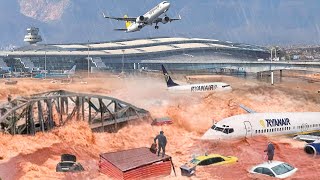 Barcelona Airport Submerged Severe Flooding in Spain Sweeps Away Cars and People [upl. by Airotahs]