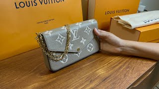 Louis Vuitton Felicie Pochette Bicolor Monogram Leather DoveCream Review [upl. by Euk]