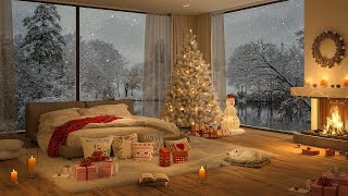 ❄️Cozy Winter Bedroom Ambience with Snowfall 🔥 Slow Jazz Music amp Fireplace Sounds to Sleep Chill [upl. by Alexandre997]