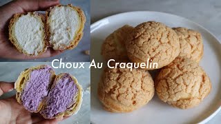 crispy cream puff recipe  choux au craquelin filled with ube and chantilly cream [upl. by Amehsyt]