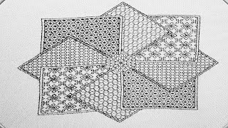 Blackwork Embroidery pattern  part 6 Octagon Star Block trellis Open Lace Interlocking Ys [upl. by Garrard905]