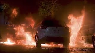 Three vehicles catch fire in North Sacramento [upl. by Ahsinac]