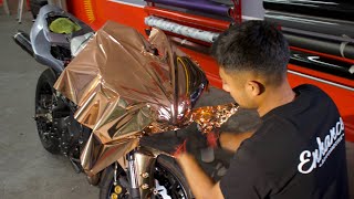 INSANE MOTORCYCLE WRAP ROSE GOLD CHROME R1 [upl. by Phemia808]