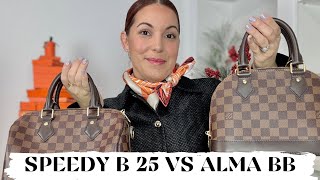 COMPARING TWO LOUIS VUITTON CLASSICS SPEEDY B 25 VS ALMA BB 👜 Do you need both Choosing my fave [upl. by Guidotti]