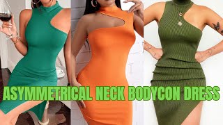 DIY BODYCON DRESS TUTORIAL how to sew a n Asymmetrical neck bodycon dress [upl. by Otilia]