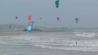 Kitesurfing Parasurfing at St Michaels Mount  Marazion Beach in Cornwall [upl. by Celle]