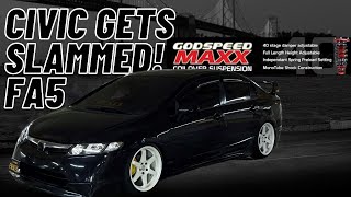 FA5 Honda Civic Gets Slammed  GODSPEED Coilover Install  8th Gen Civic 20062011  DIY [upl. by Mccall705]