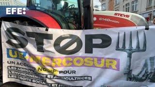 Un centenar de agricultores protestan en Bruselas contra el acuerdo entre la UE y Mercosur [upl. by Rabiah]