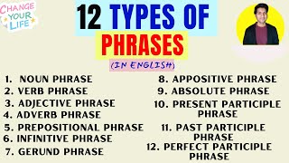 Learn all 12 TYPES of PHRASES in English in 1 hour  Advanced English lesson [upl. by Yarled]