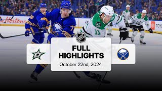 Stars at Sabres  October 22 2024  NHL Full Game Highlights [upl. by Iain630]