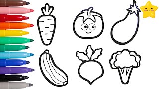 How to Draw vegetables for kids  Drawing and Coloring [upl. by Arramas]