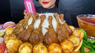 ASMR EATING SPICY CHICKEN CURRYEGG CURRYBASMATI RICE AND SALAD SPICY FOOD [upl. by Anaitsirc]