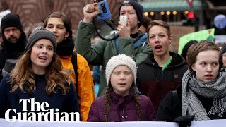 Teen climate activist Greta Thunberg speaks at four school strikes in a week [upl. by Anyahs]