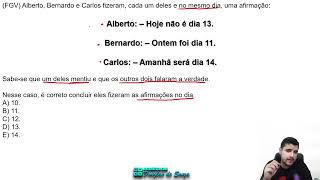 QUESTÃO DA BANCA FGV SOBRE VERDADES e MENTIRAS  LÓGICA PURA [upl. by Ellened]