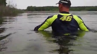 swimming with vr46 valentino rossi bikesuit in a lake part 1 [upl. by Llenart]