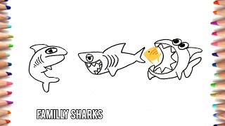 Lets To Draw Familly Sharks for Kids  Drawing Lessons For Childs  step by step toddler [upl. by Eire282]