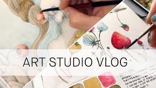 art studio vlog ✷ watercolor painting sketching swatching organizing [upl. by Bobbye557]