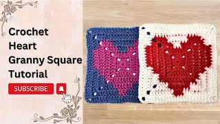 Crochet Love Heart Granny Square Tutorial [upl. by Eelrahs]