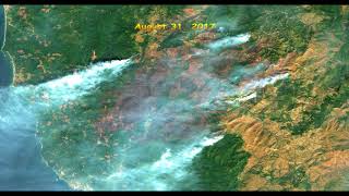 Chetco Bar Fire Southwestern Oregon July to October 2017 Sentinel2 truecolor satellite imagery [upl. by Cicily]