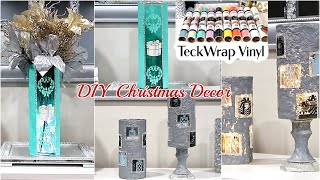 DIY DOLLAR TREE GLAM CHRISTMAS CANDLE HOLDERS  CHRISTMAS DECOR USING TECKWRAP PEARL ADHESIVE VINYL [upl. by Ahsaeym137]