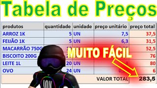 Como fazer tabela de preços no Excel bem prático rápido e simples [upl. by Dnaltiac]