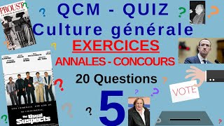 QCM  QUIZ CULTURE GENERALE  n°5  20 Questions issues Annales Concours fonction publique AUDIO [upl. by Adile]