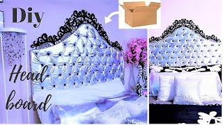 DIY QUICK AND EASY HEADBOARD USING BOXES INEXPENSIVE ROOM DECORATING IDEA 2019 [upl. by Phyllis]