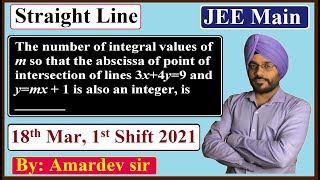 The number of integral values of m so that the abscissa of point of intersection of lines [upl. by Goldenberg]