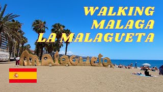 Walking MALAGUETA Beach MALAGA City Beach 2023  4K Walking Tour Malaga Spain Beach [upl. by Nayr]