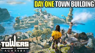 Day 1 HYPED NEW Town Building Survival Game  Towers of Aghasba Gameplay  Part 1 [upl. by Noyk]